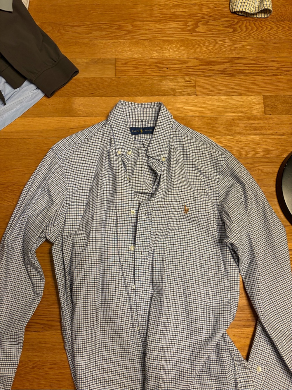 Ralph Lauren Men's Blue and White Checked Button-Down Shirt